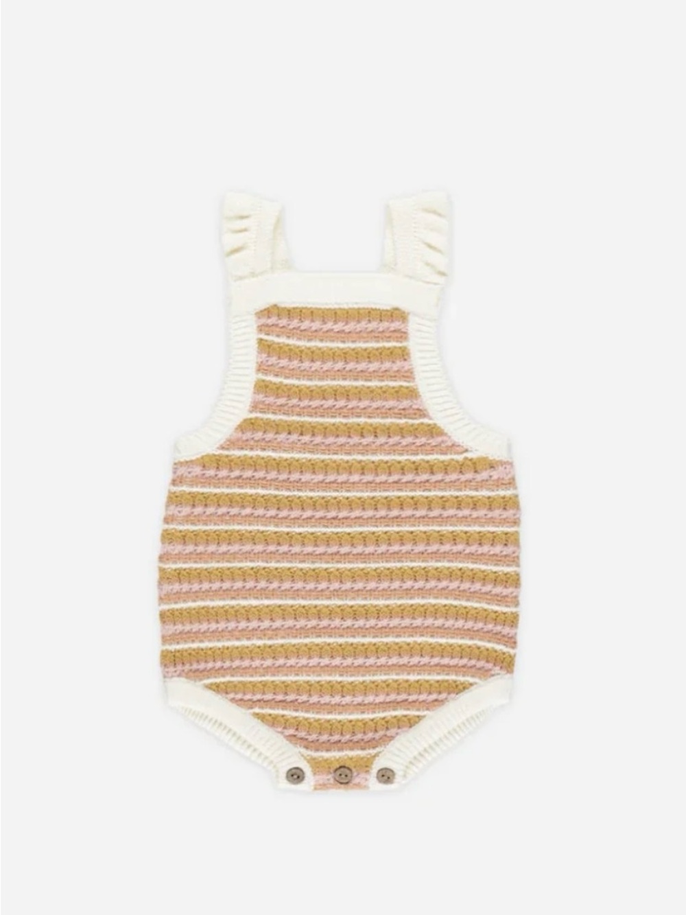 Rylee + Cru Knit Ruffle Strap One-Piece in Cream, Pink, and Tan